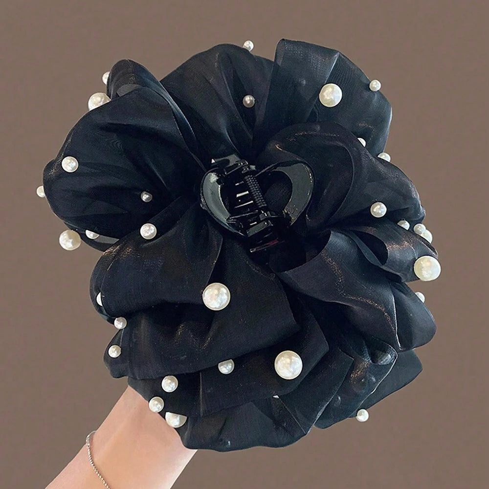 1pc Large Double-Sided Cloud-Shaped Faux Pearl Bow Hair Claw