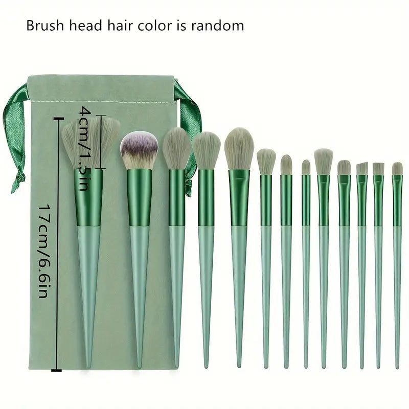 13pcs Makeup Brush Set With Storage Bag Green  - FD ⚡