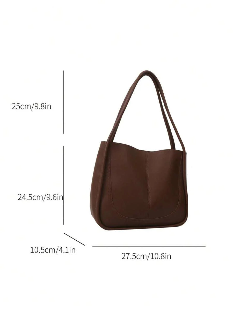 Large Capacity Vintage PU Leather Tote Bag In Brown