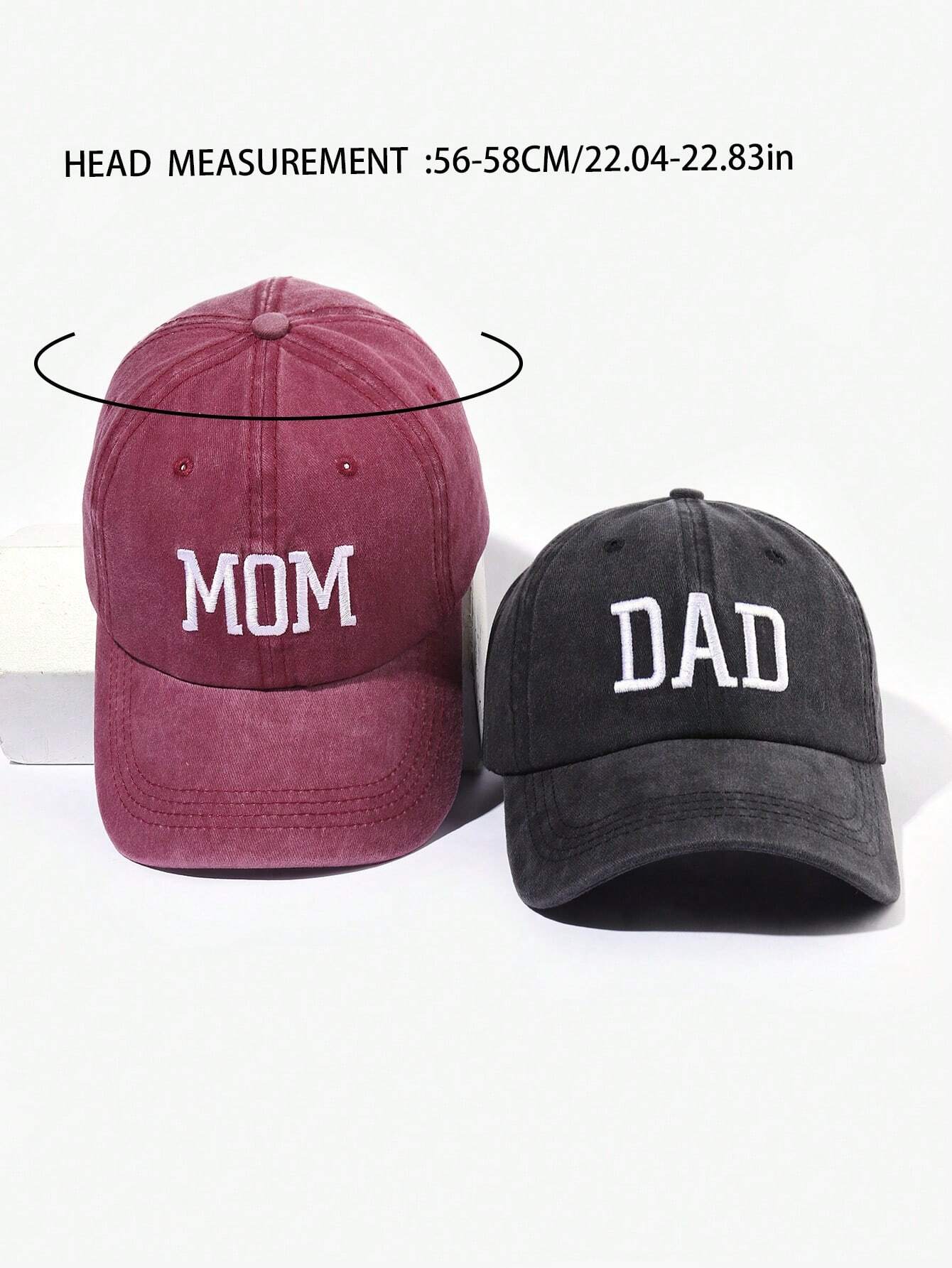 2pcs Embroidered Mom Dad Vintage Couple Baseball Caps - Black Wine Red