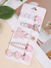 5pcs Faux Pearl & Star Shell Shaped Fish Tail Hair Clips