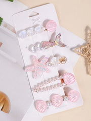 5pcs Faux Pearl & Star Shell Shaped Fish Tail Hair Clips