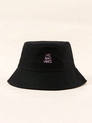 1pc Embroidered Bucket Hat - Black
