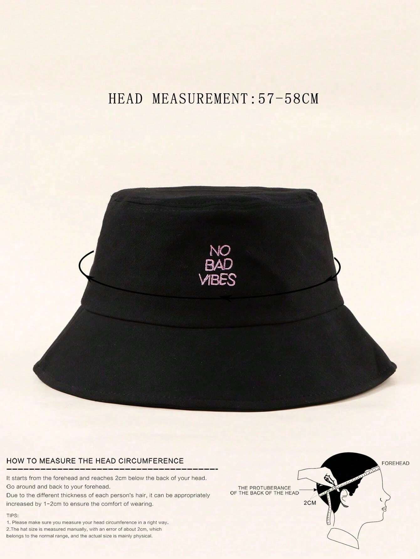 1pc Embroidered Bucket Hat - Black