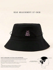 1pc Embroidered Bucket Hat - Black