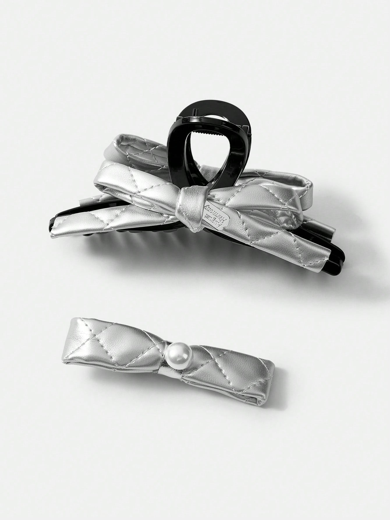 2pc Quilted Bow Hair Clip Set For Hair Styling