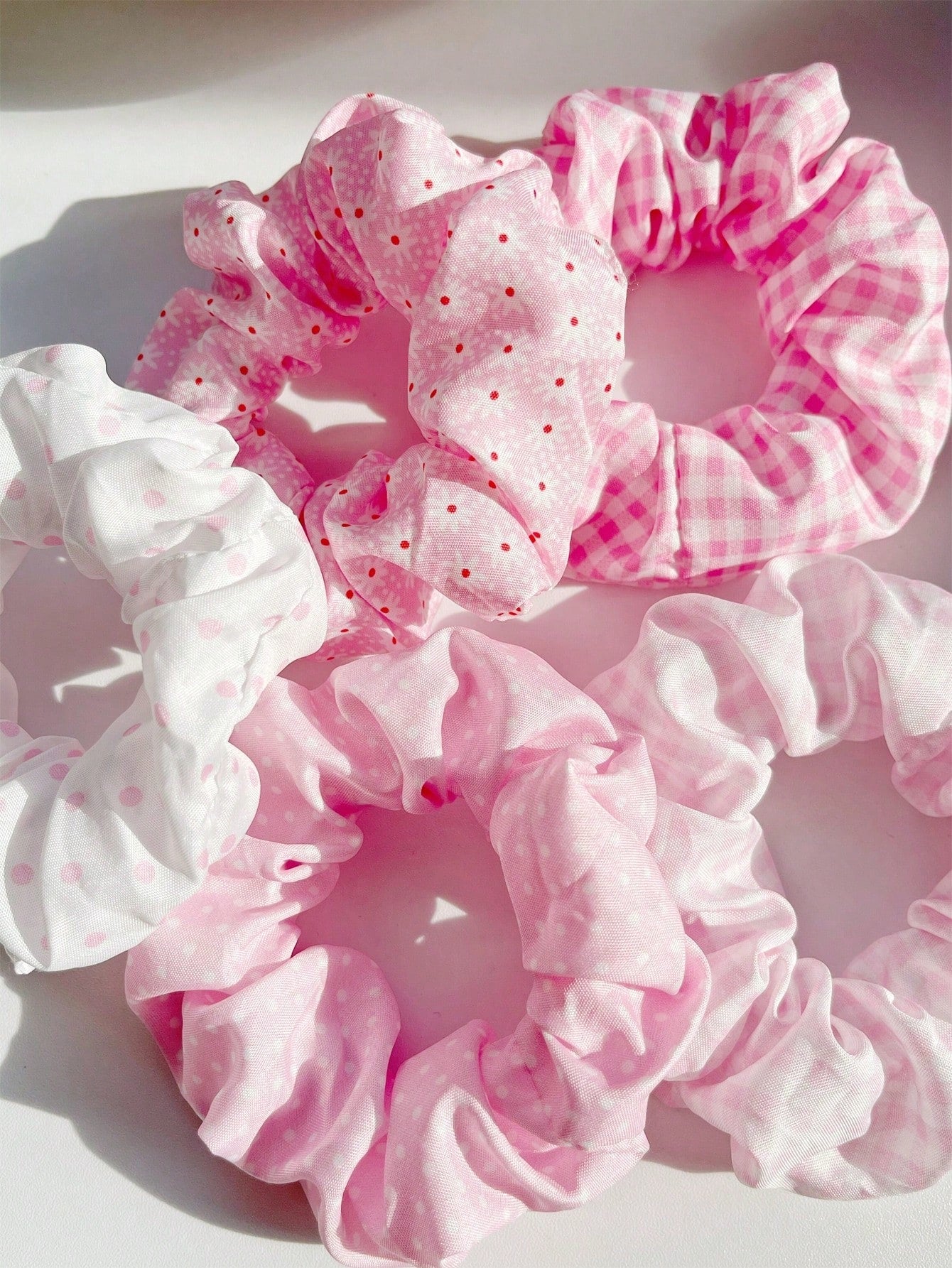 5pc Ditsy Floral Plaid Polka Dot Scrunchie Set