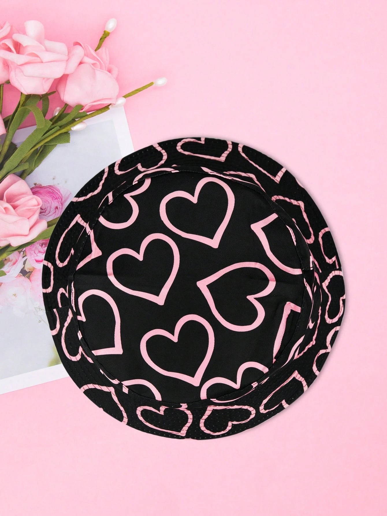 1pc Reversible Heart Print Bucket Hat