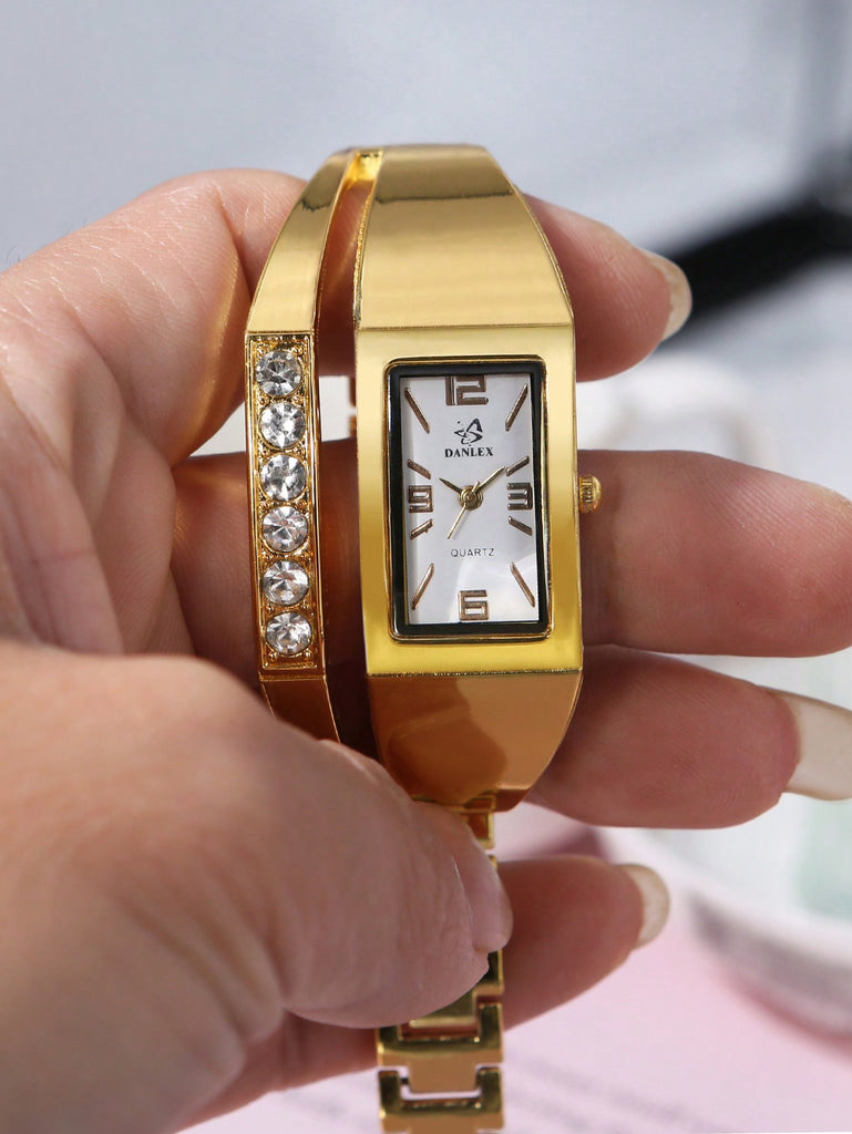 Vintage Diamond Studded Gold Bangle Watch - White – The