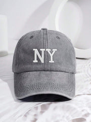 1pc Men's Embroidered NY Washed Baseball Cap With Adjustable Strap