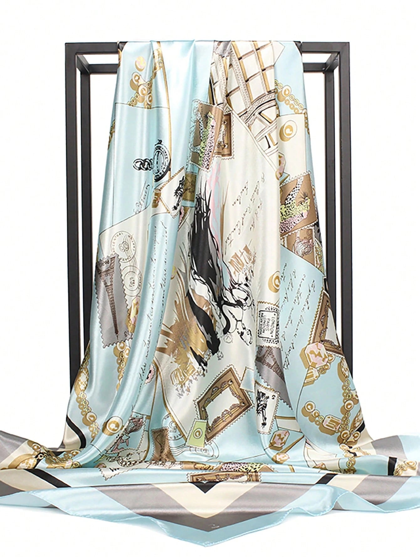 1pc Bandana Light Blue Printed Square Scarf