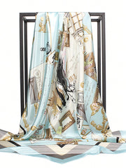 1pc Bandana Light Blue Printed Square Scarf