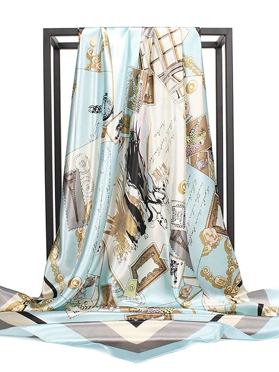 1pc Bandana Light Blue Printed Square Scarf
