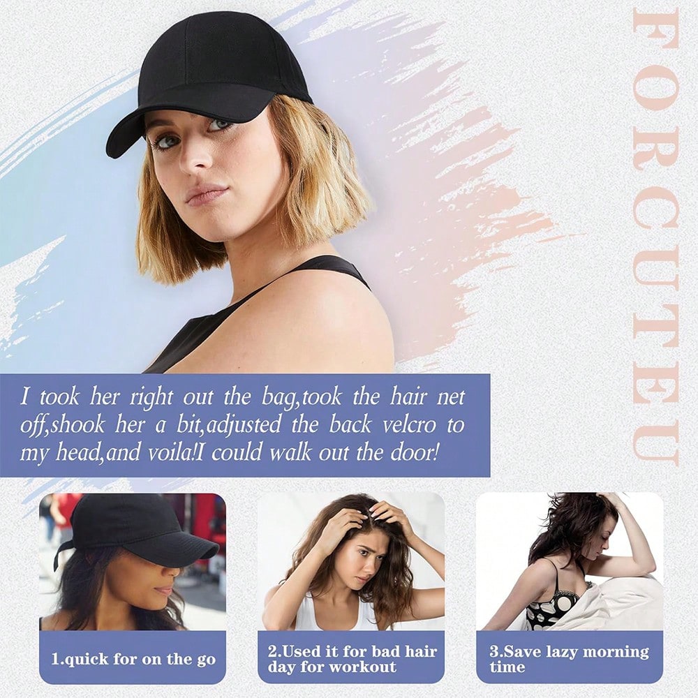 Short Straight Bob Baseball Cap Wig