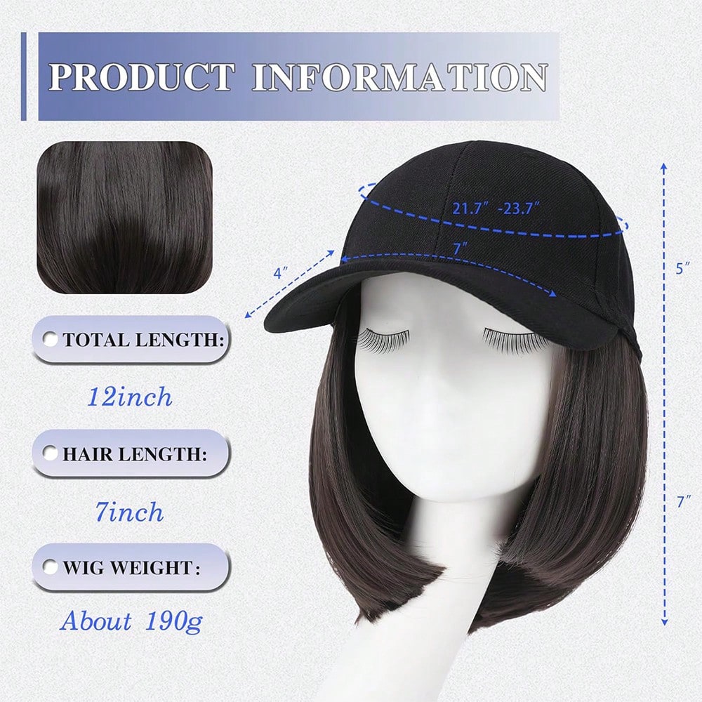 Short Straight Bob Baseball Cap Wig