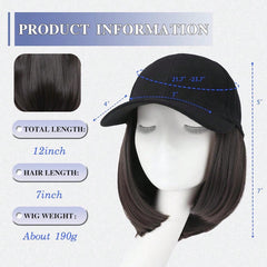 Short Straight Bob Baseball Cap Wig