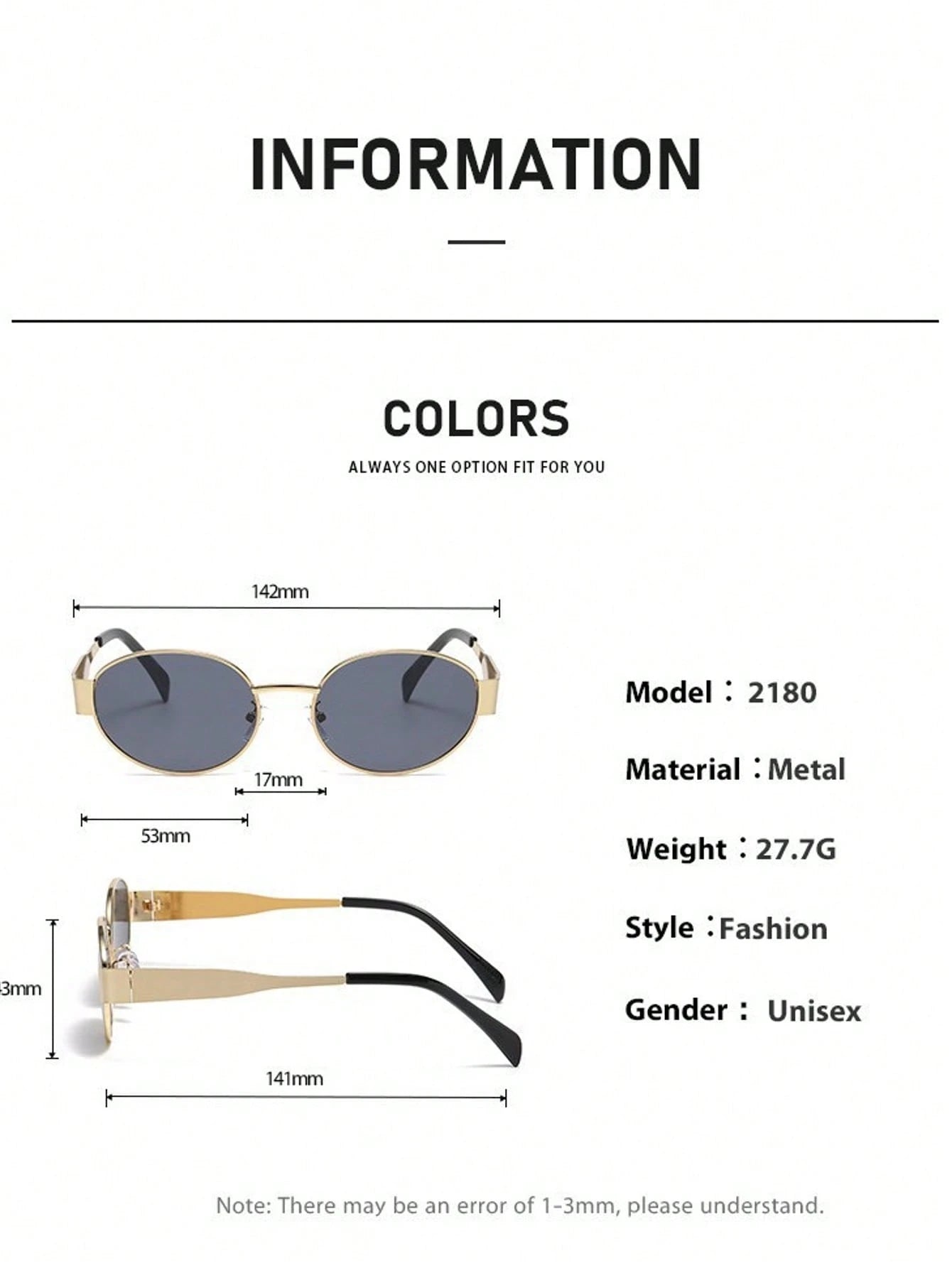 4pcs Metallic Frame Wide Leg Retro Oval Glasses