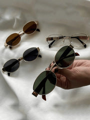 4pcs Metallic Frame Wide Leg Retro Oval Glasses