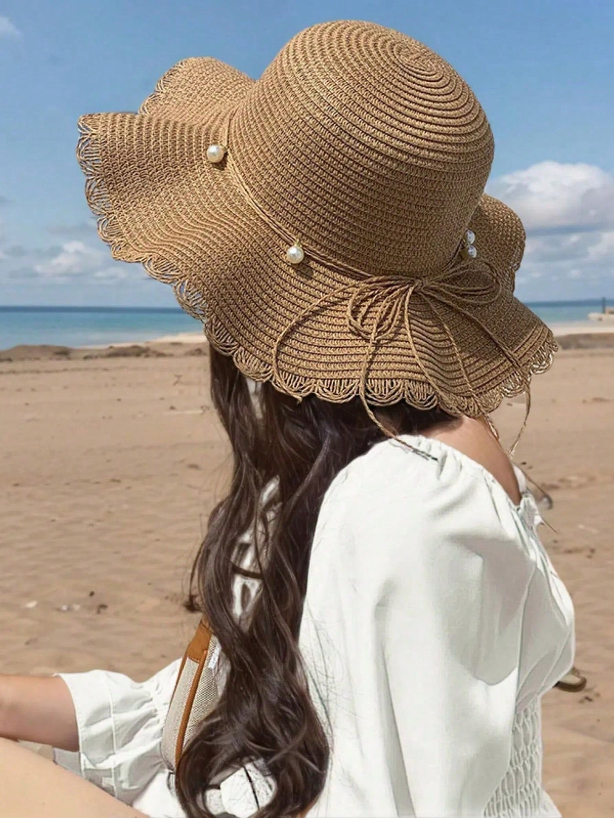 1pc Khaki Wave Beach Sun Hat