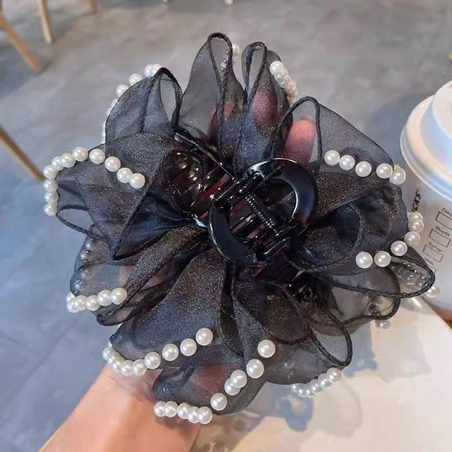 1pc Large Double-Sided Cloud-Shaped Faux Pearl Bow Hair Claw