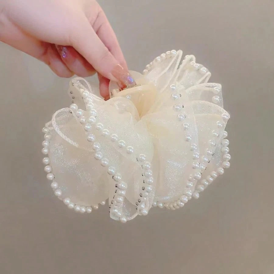 1pc Large Double-Sided Cloud-Shaped Faux Pearl Bow Hair Claw