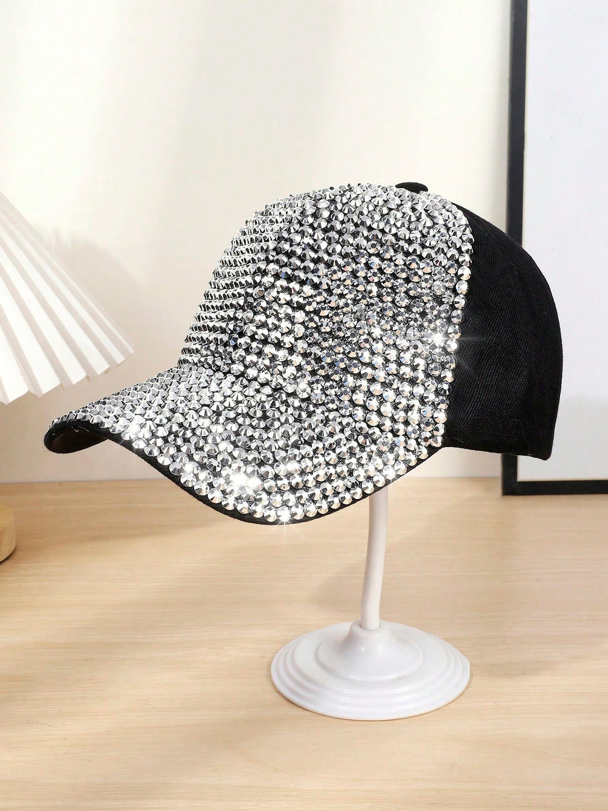 1pc Unisex Rhinestone Baseball Cap - Black