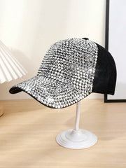 1pc Unisex Rhinestone Baseball Cap - Black