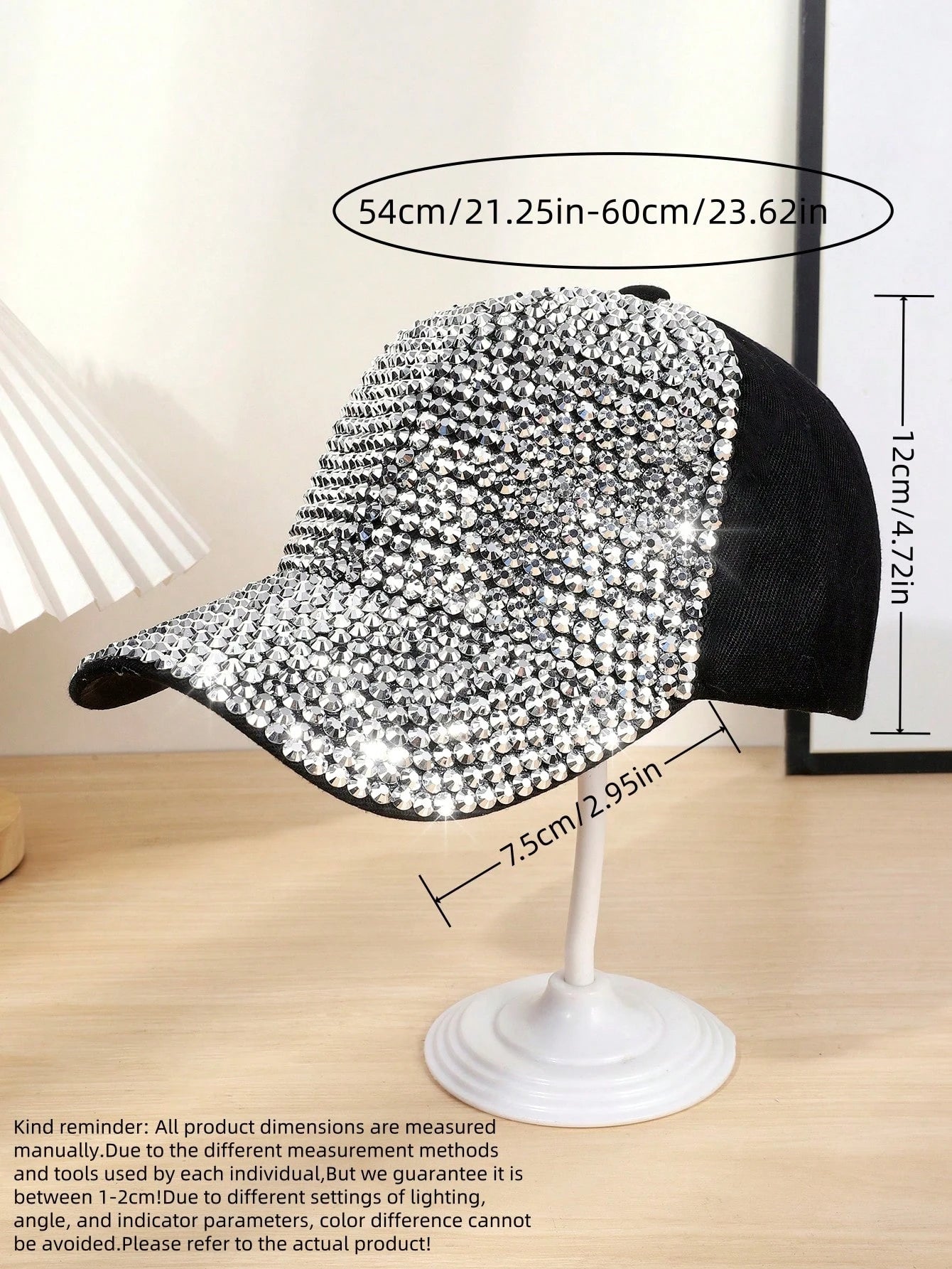 1pc Unisex Rhinestone Baseball Cap - Black