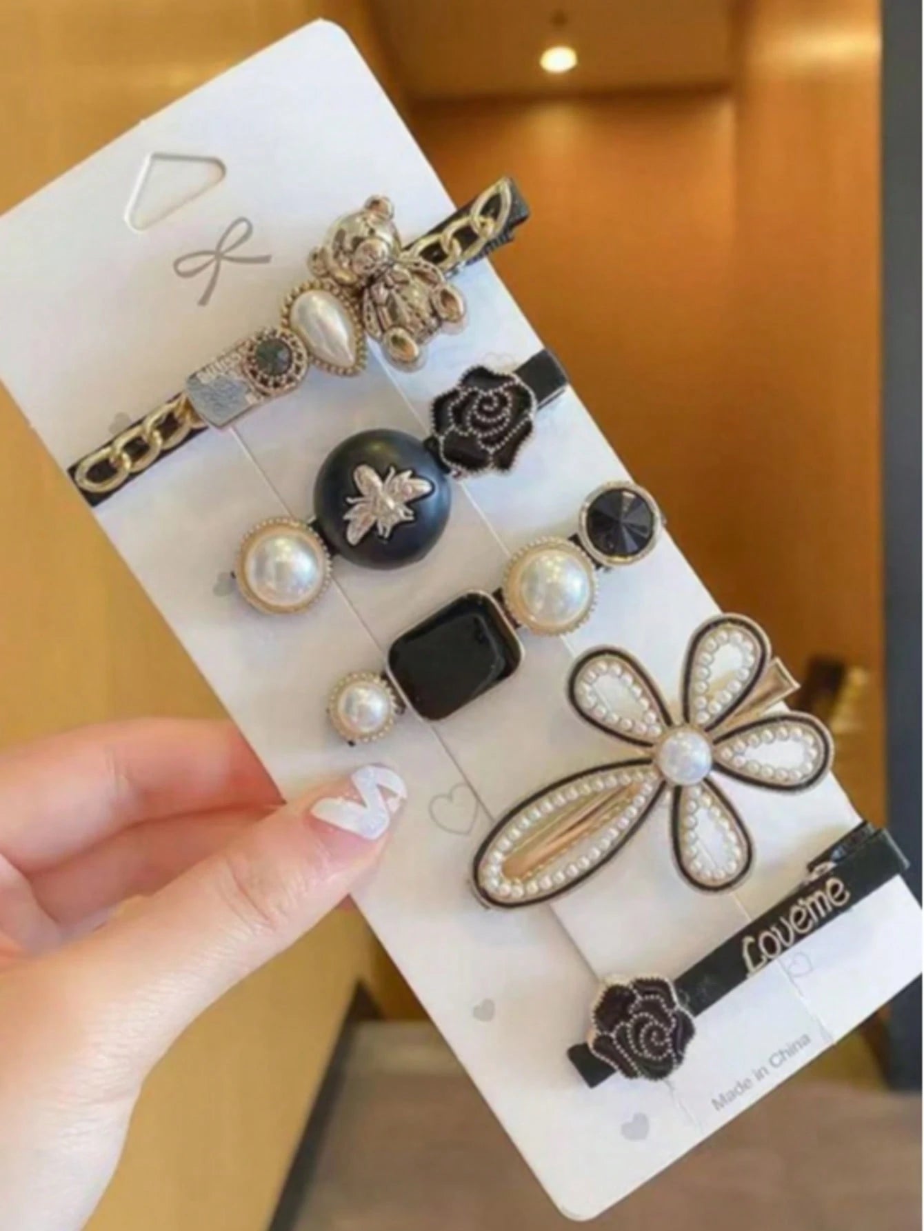 5pcs Cute Faux Pearl Bear Hair Clips
