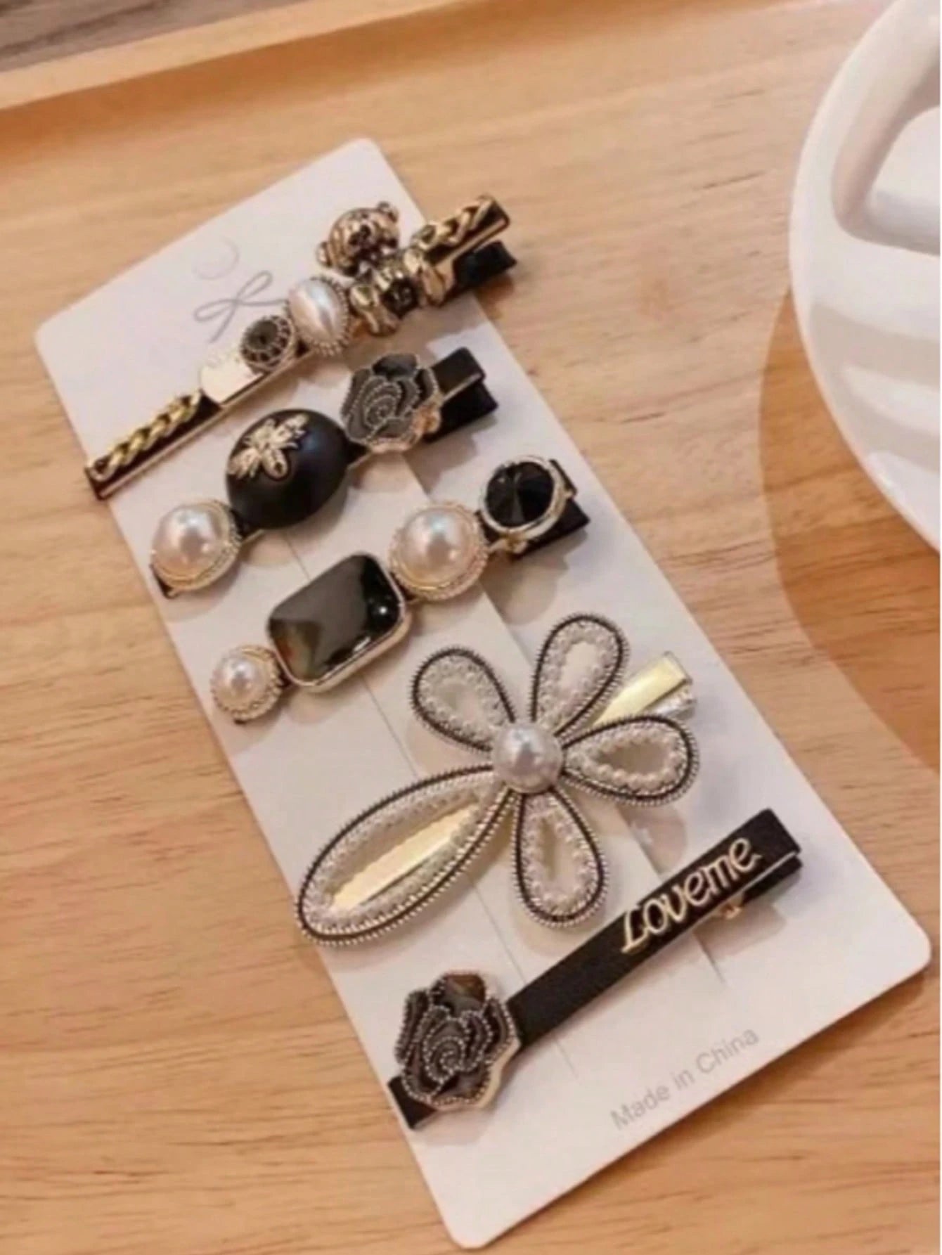 5pcs Cute Faux Pearl Bear Hair Clips