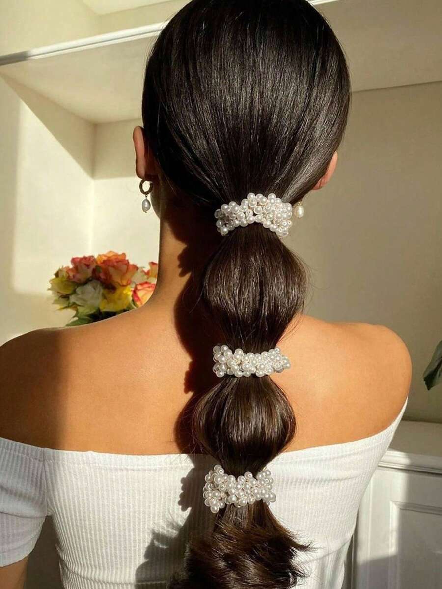 3pcs Ponytail Faux Pearl Hair Ties - www.thetreasurebox.me