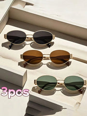 3pcs Oval Metal Frame Fashion Eyeglasses