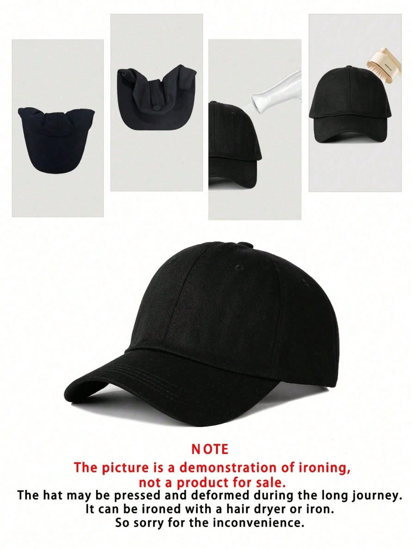 Vintage Washed Letter Print Baseball Cap - Black