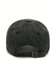 Vintage Washed Letter Print Baseball Cap - Black