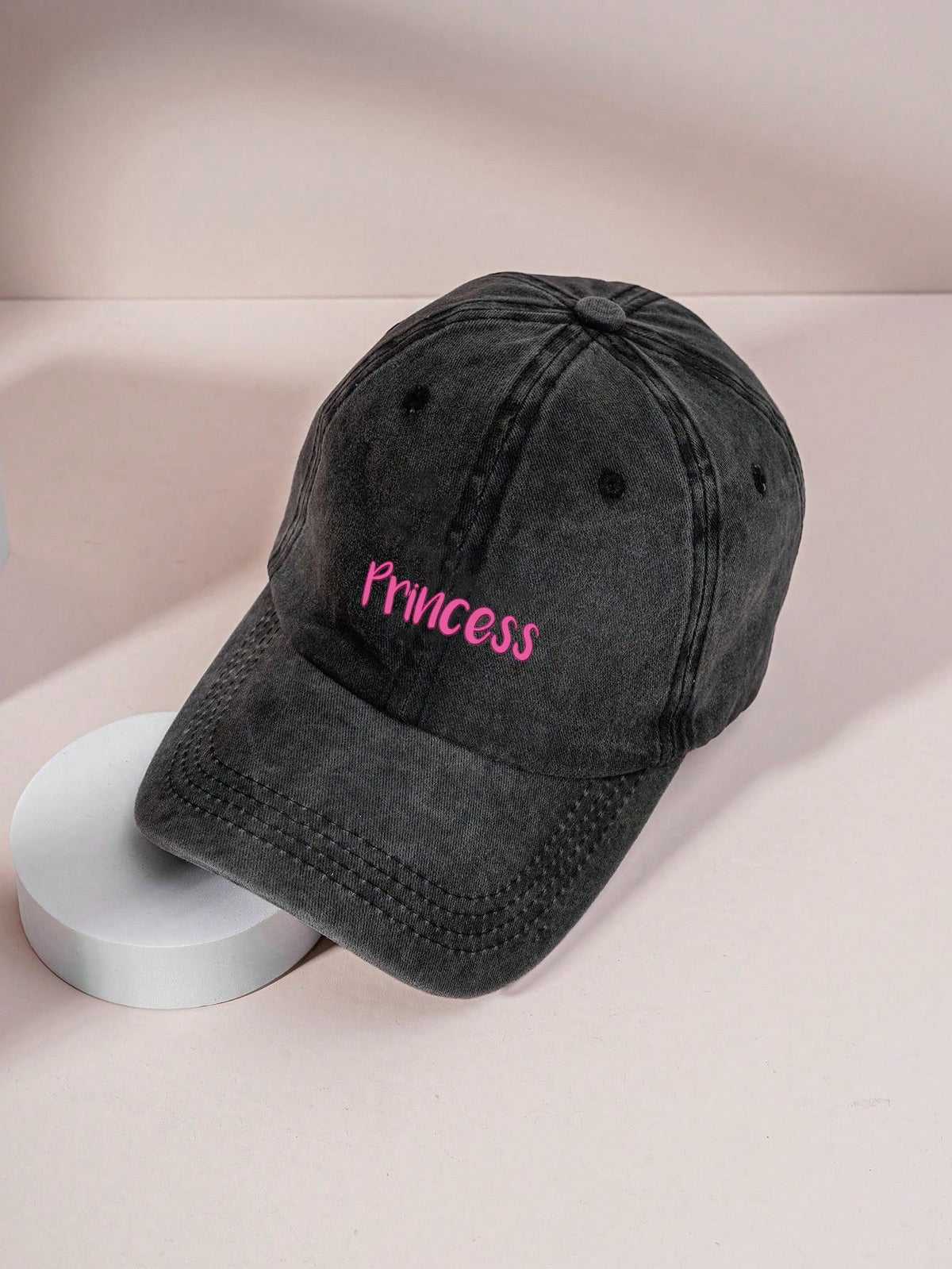 Vintage Washed Letter Print Baseball Cap - Black