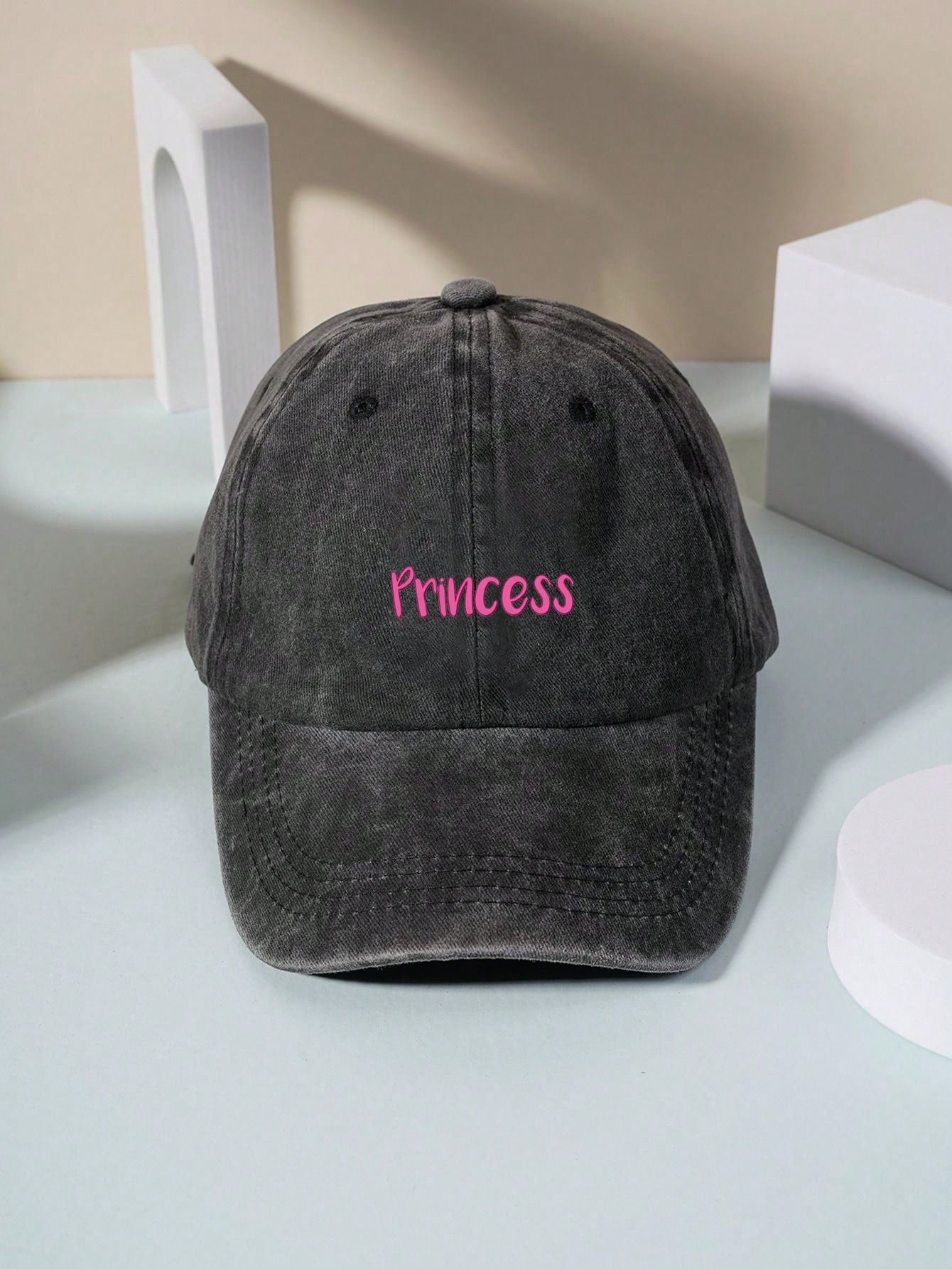 Vintage Washed Letter Print Baseball Cap - Black
