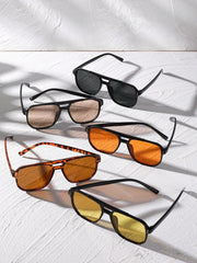 5pcs Square Studded Dual-Bridge Glasses Set