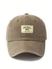 1pc Light Gray Fabric Label Outdoor Adjustable Washed Baseball Cap