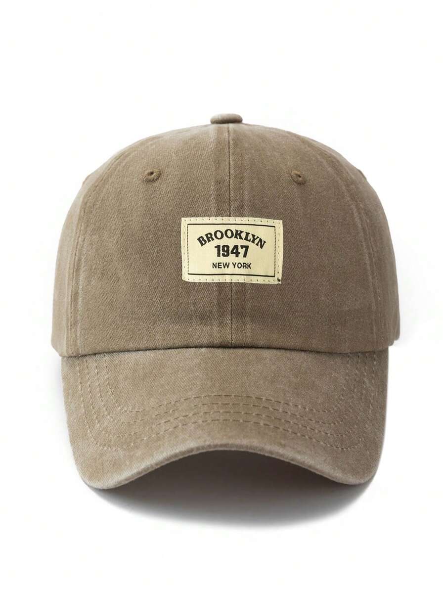 1pc Light Gray Fabric Label Outdoor Adjustable Washed Baseball Cap