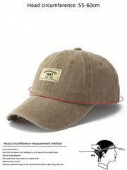 1pc Light Gray Fabric Label Outdoor Adjustable Washed Baseball Cap