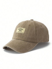 1pc Light Gray Fabric Label Outdoor Adjustable Washed Baseball Cap