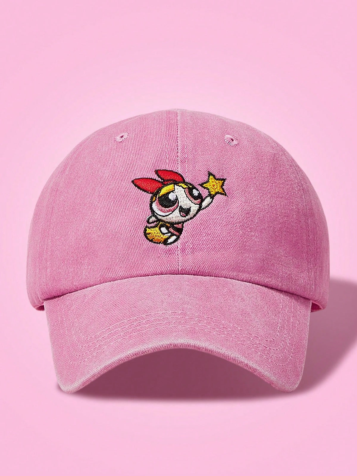Blossom Embroidery Pink Washed Baseball Cap