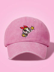 Blossom Embroidery Pink Washed Baseball Cap