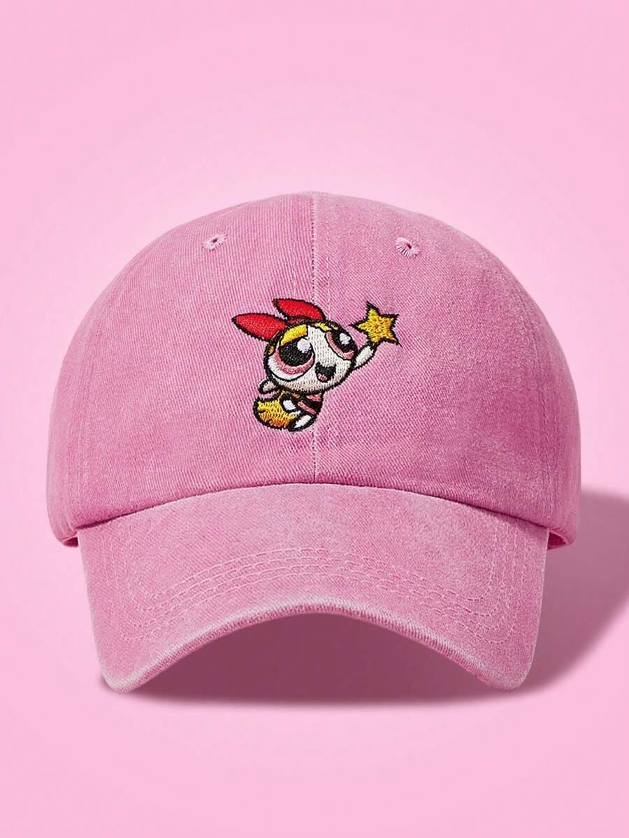 Blossom Embroidery Pink Washed Baseball Cap