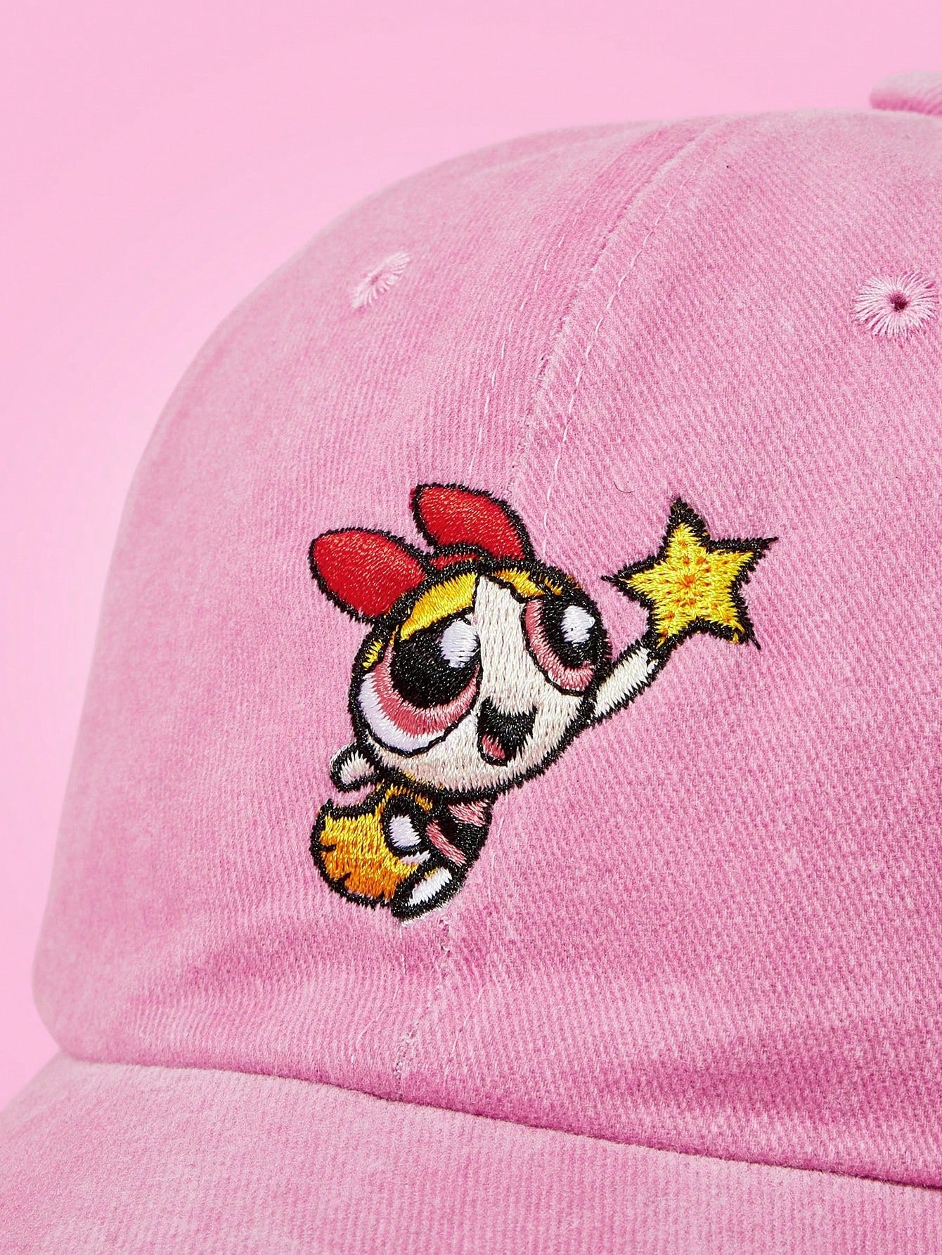 Blossom Embroidery Pink Washed Baseball Cap