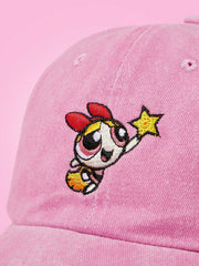 Blossom Embroidery Pink Washed Baseball Cap