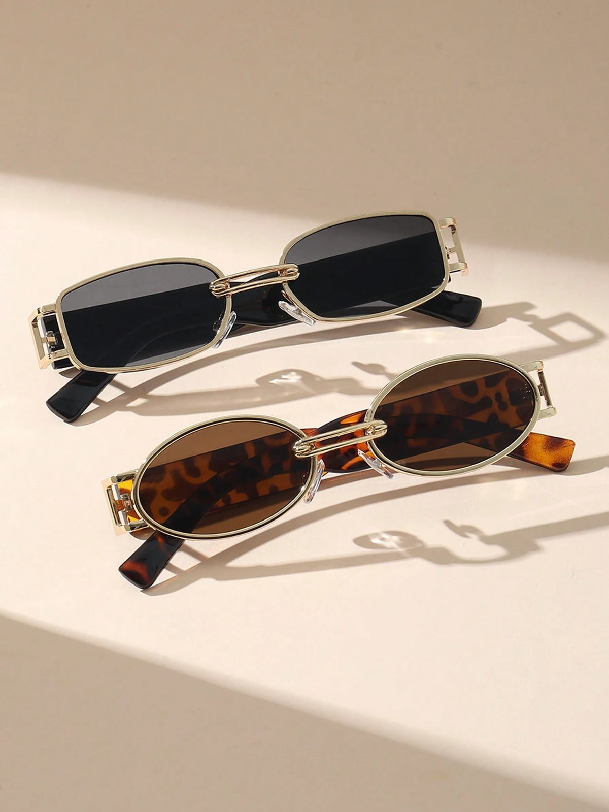 2pcs Vintage Oval & Rectangle Copper Frame Glasses