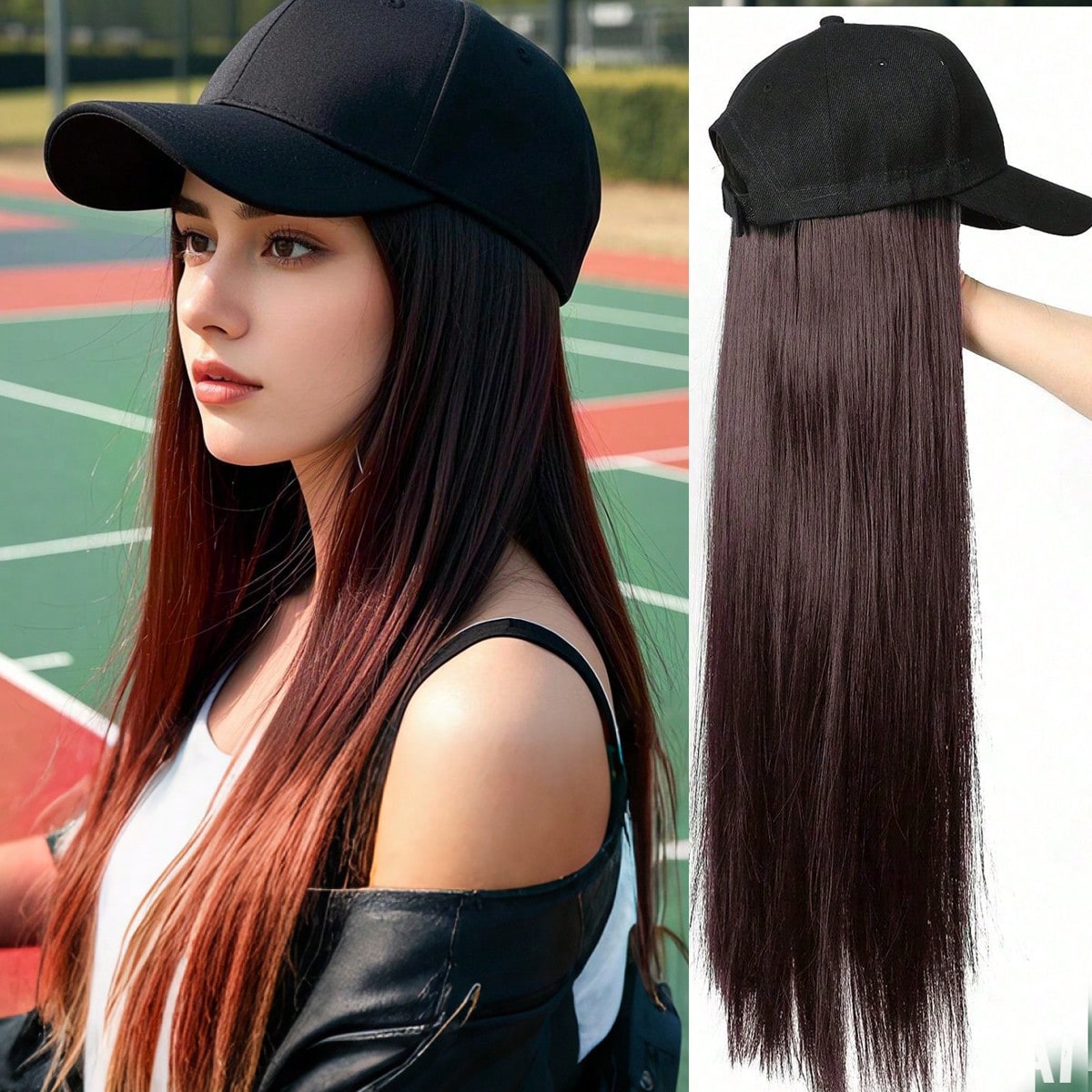 Long Straight Hair Baseball Cap Wig