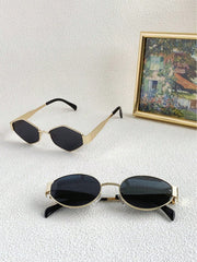 2 Pcs Oval Gold Metal Frame Sunglasses - Dark Grey Lens