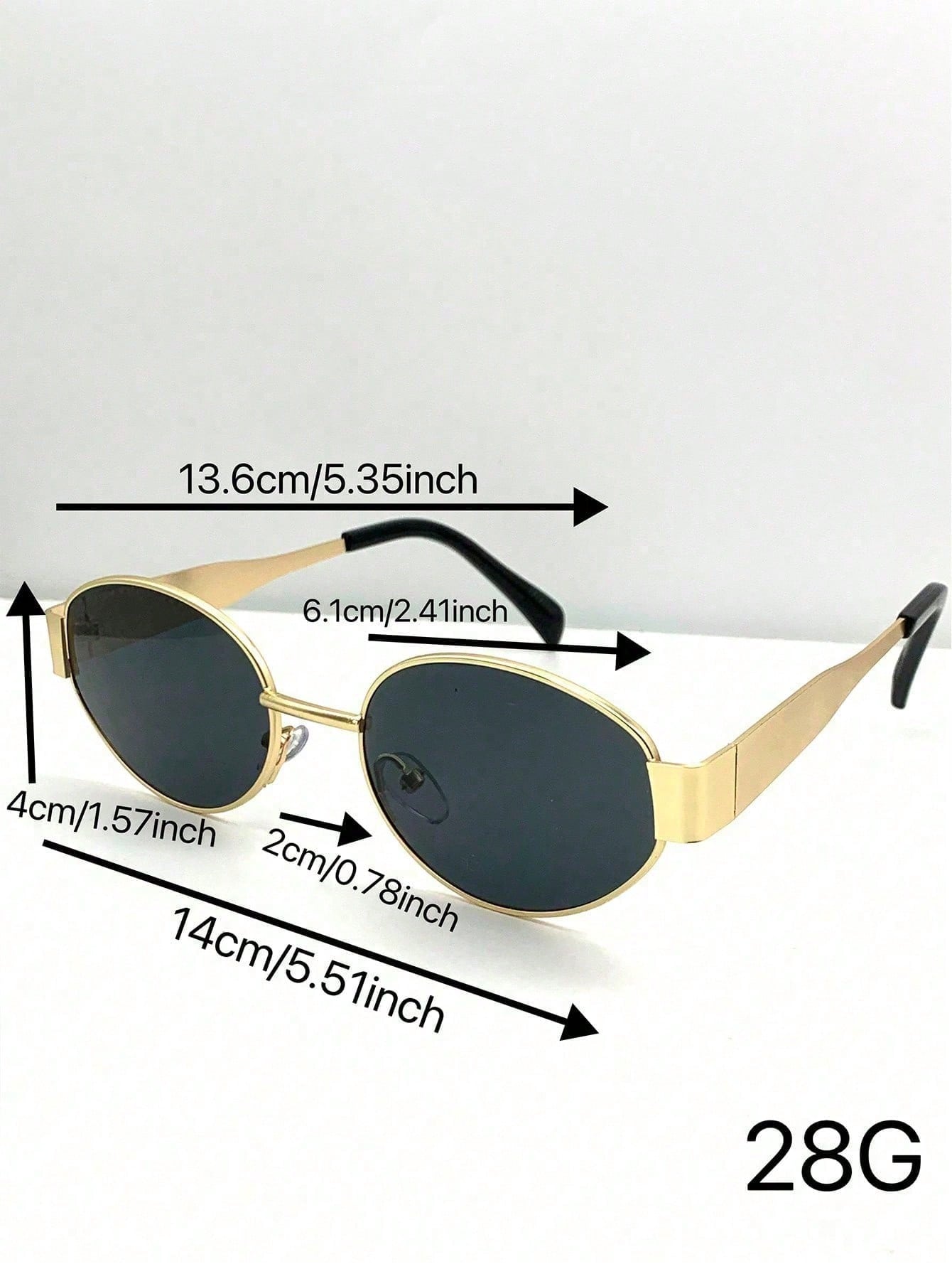 2 Pcs Oval Gold Metal Frame Sunglasses - Dark Grey Lens